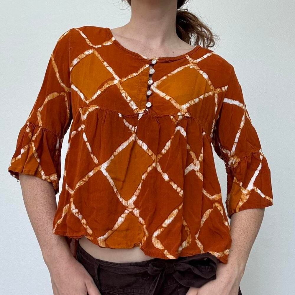 Supedry rust tie dye boho blouse - Picture 3 of 7